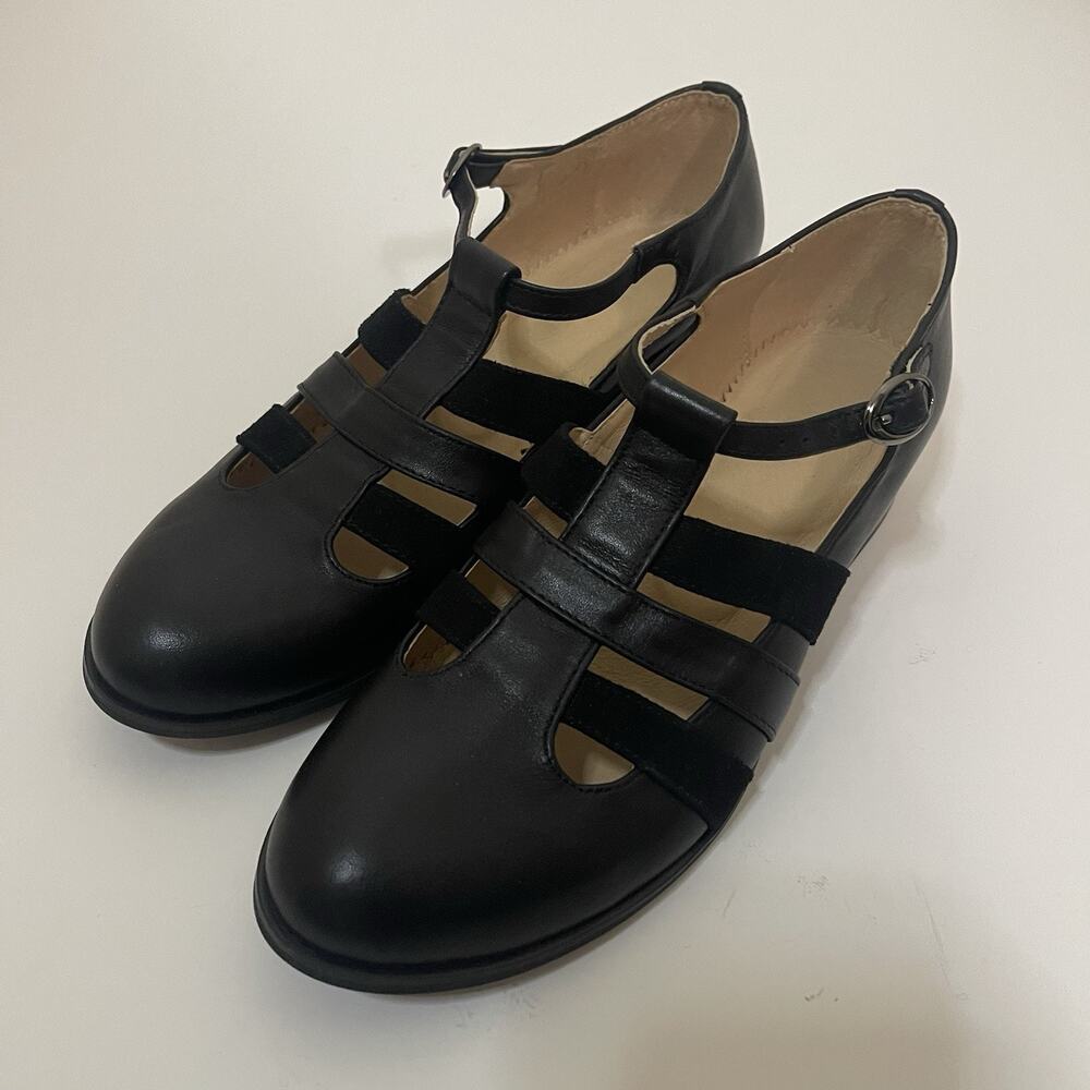 NWOB JULIA BO handcrafted black leather mary jane comfort shoes size EU 40